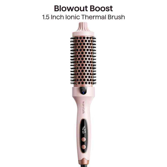 Blowout Boost Ionic Thermal Brush 1 1/2 Inch with LED Display, 300℉-420℉ for Different Hair Types, 120-240V Universal Voltage